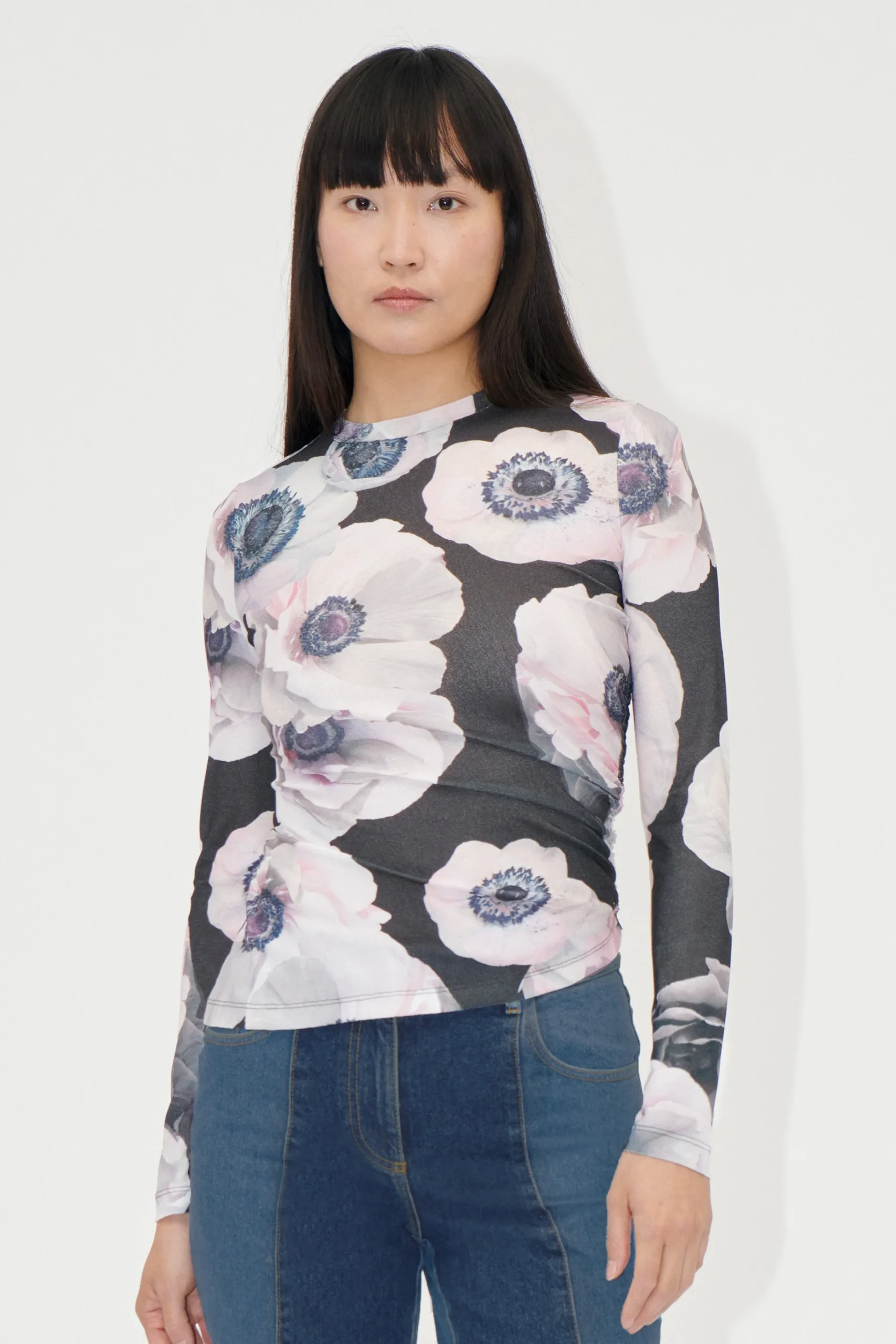Asymmetric Long Sleeve Top - Nostalgic Anemone-STINE GOYA Discount