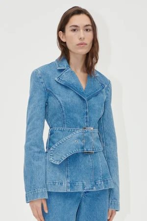 Belted Tailored Jacket - Denim Blue-STINE GOYA Best Sale