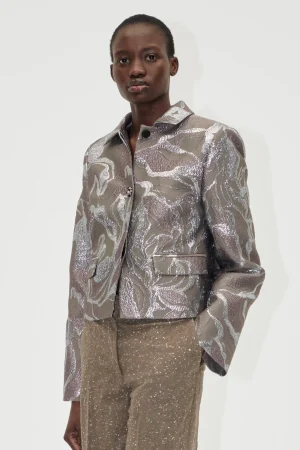 Boxy Straight Jacket - Abstract Foliage-STINE GOYA Best Sale