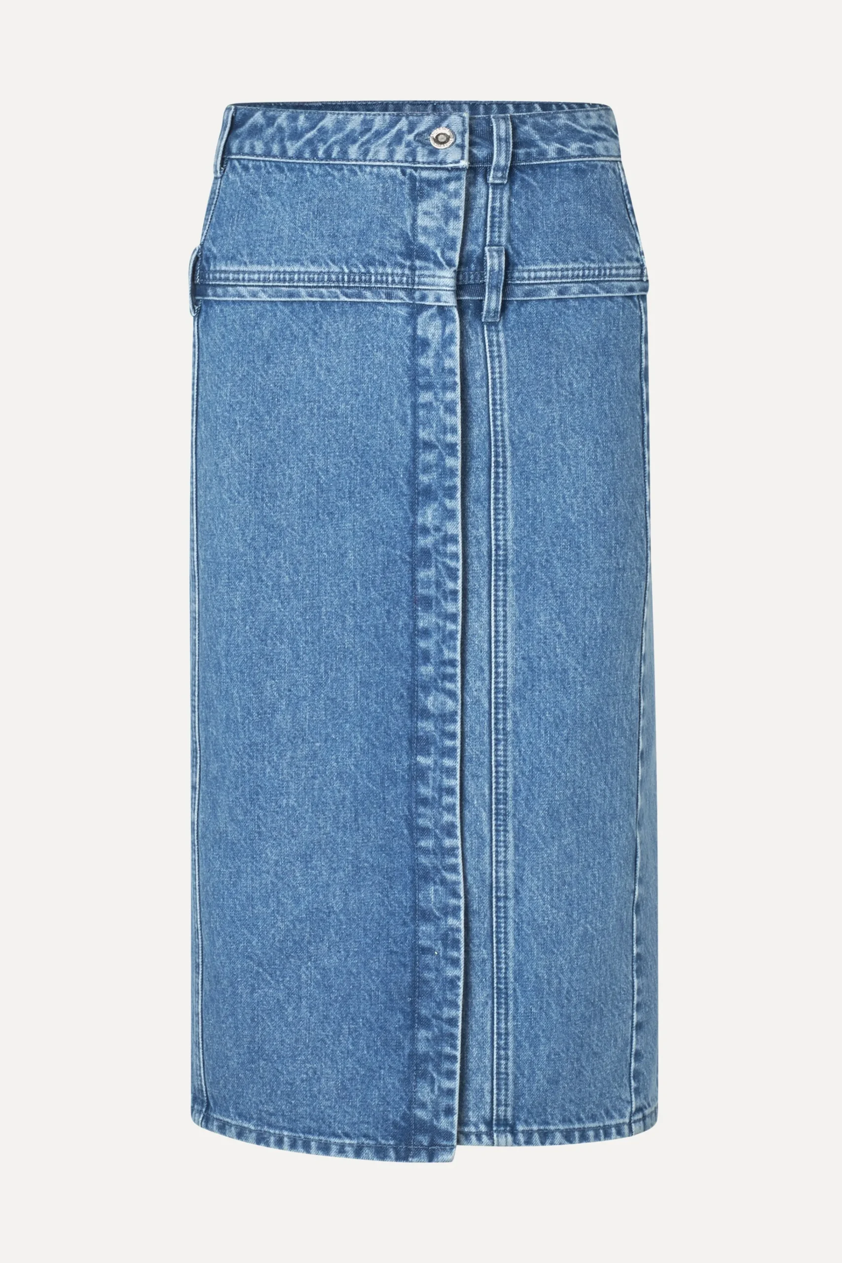 Button Slit Detail Midi Skirt - Denim Blue-STINE GOYA Fashion