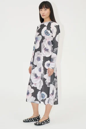 Crewneck Long Sleeve Midi Dress - Nostalgic Anemone-STINE GOYA Store