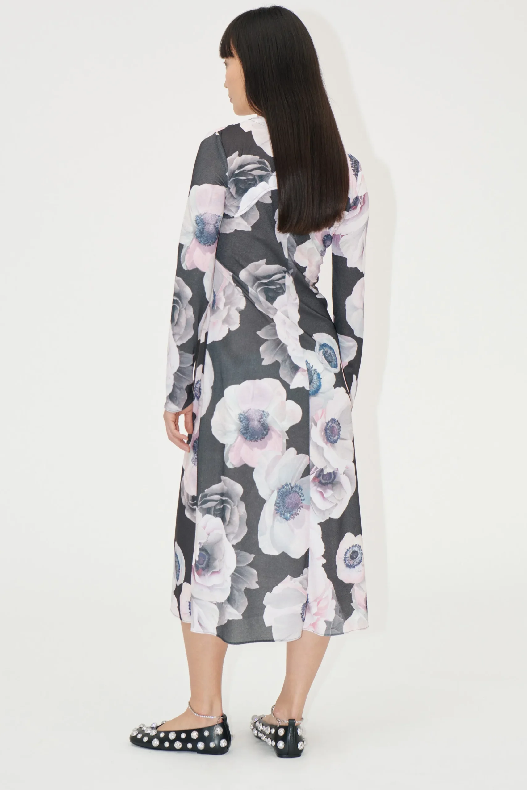 Crewneck Long Sleeve Midi Dress - Nostalgic Anemone-STINE GOYA Store