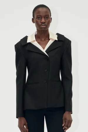 Double Collar Tailored Jacket - Black / Butter Milk-STINE GOYA Online