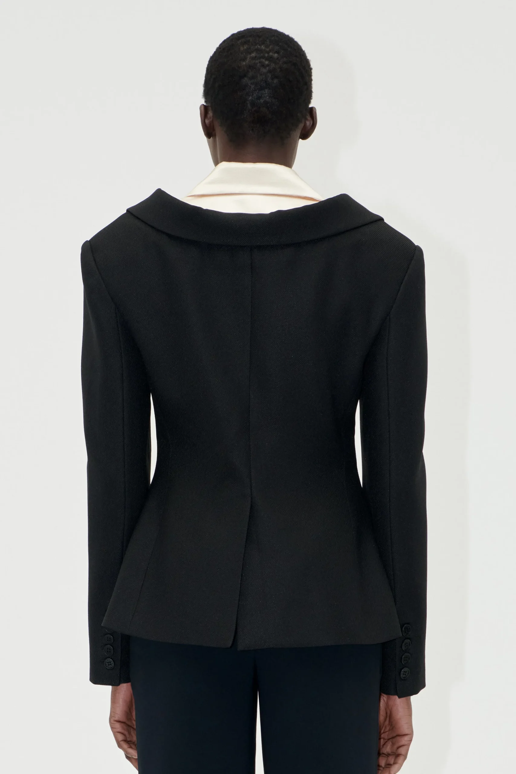 Double Collar Tailored Jacket - Black / Butter Milk-STINE GOYA Online