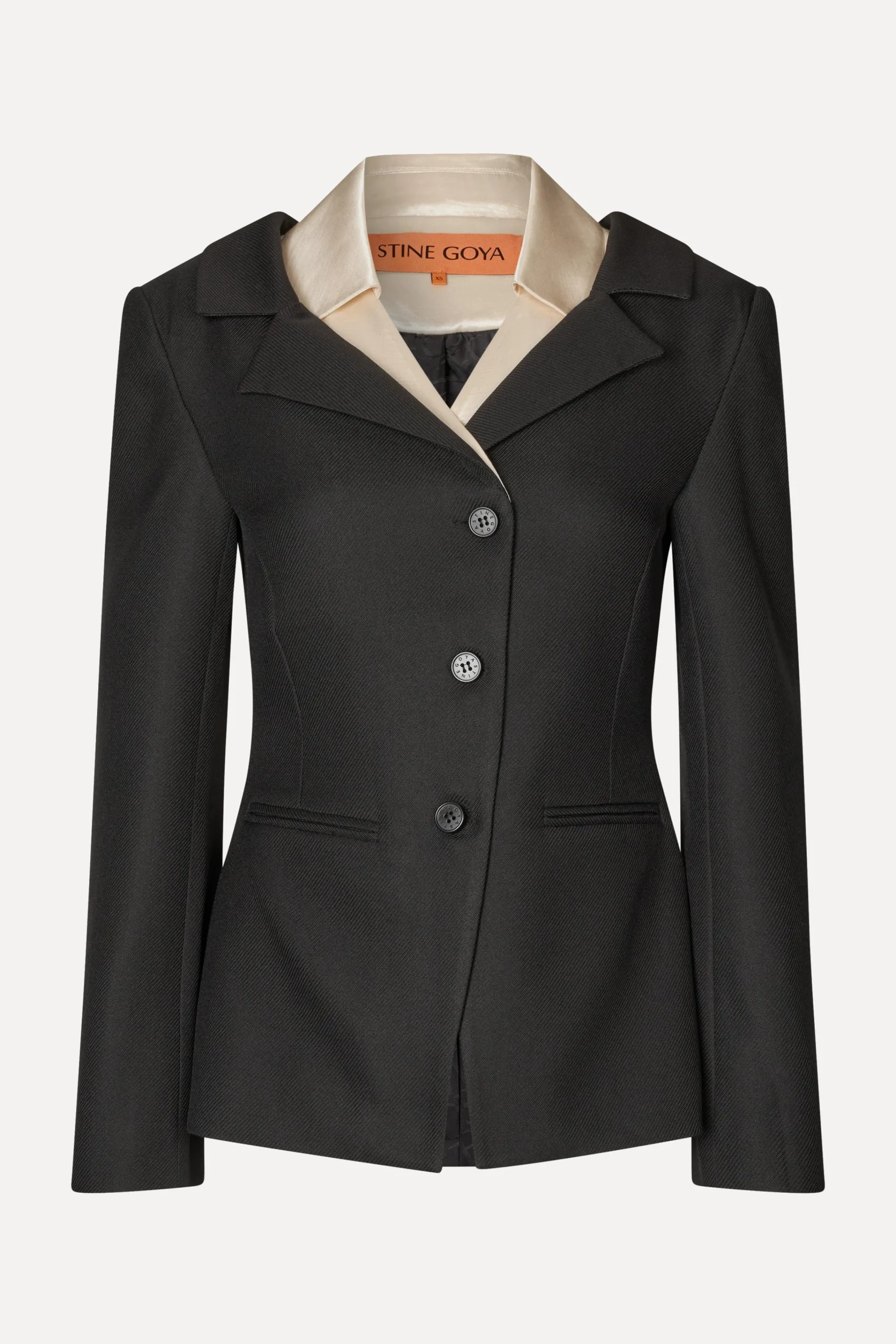 Double Collar Tailored Jacket - Black / Butter Milk-STINE GOYA Online
