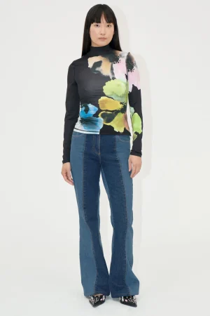 Elastic High Neck Collared Top - Watercolor Bloom Maxi-STINE GOYA Store