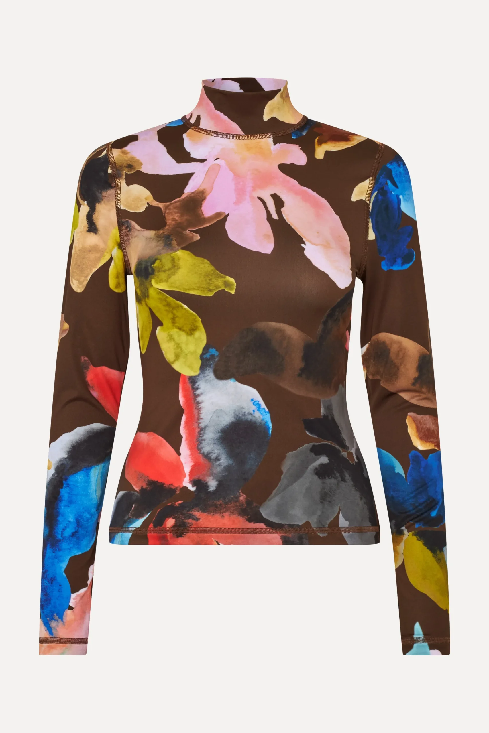 Elastic High Neck Collared Top - Aquarelle Garden-STINE GOYA Sale