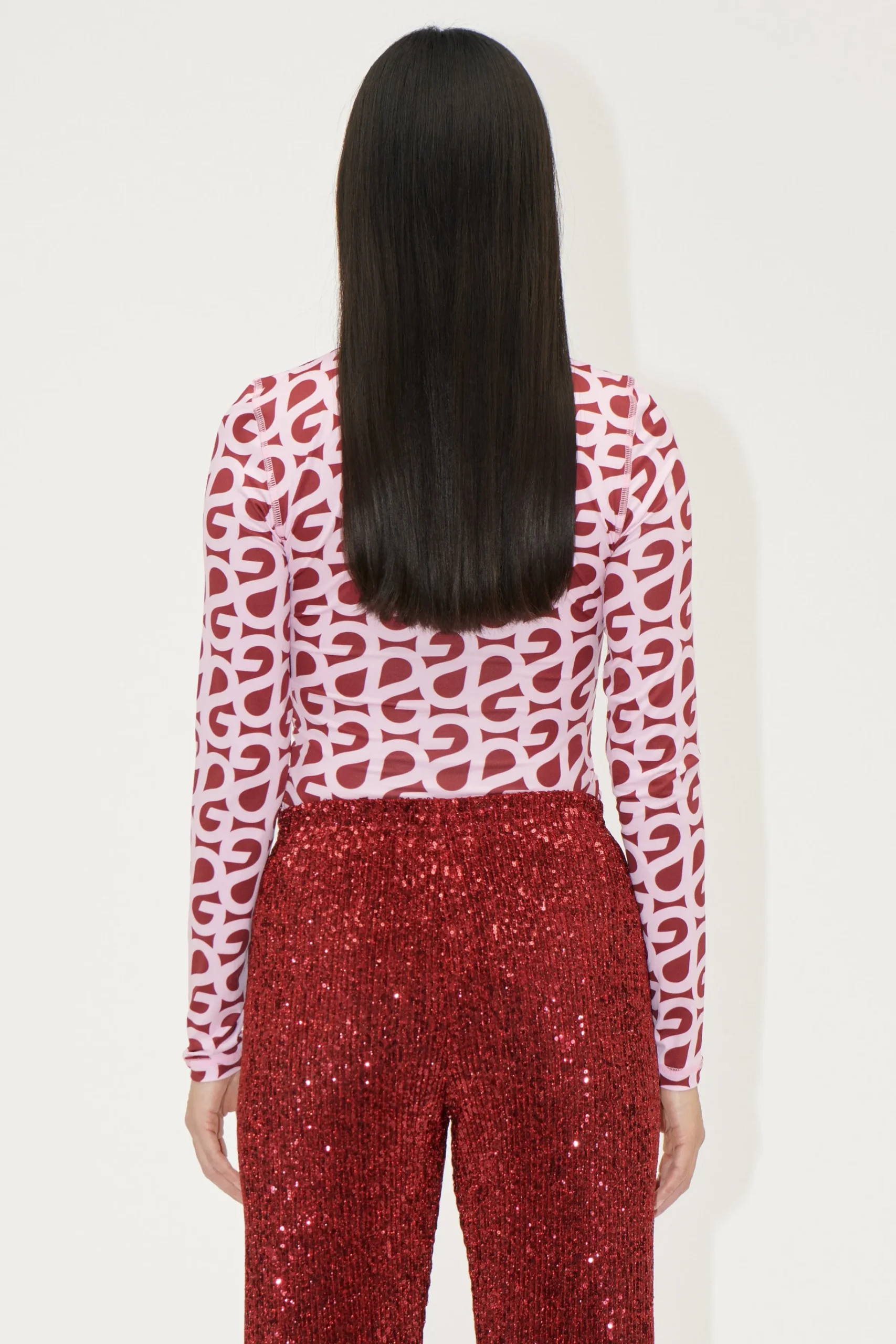 Elastic Long Sleeve Top - SG Logo Burgundy Pink-STINE GOYA Store