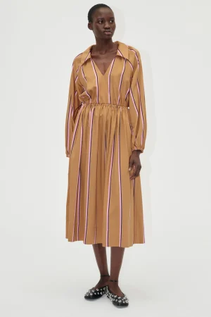 Elasticated Midi Dress - Cocoa Stripes-STINE GOYA Shop
