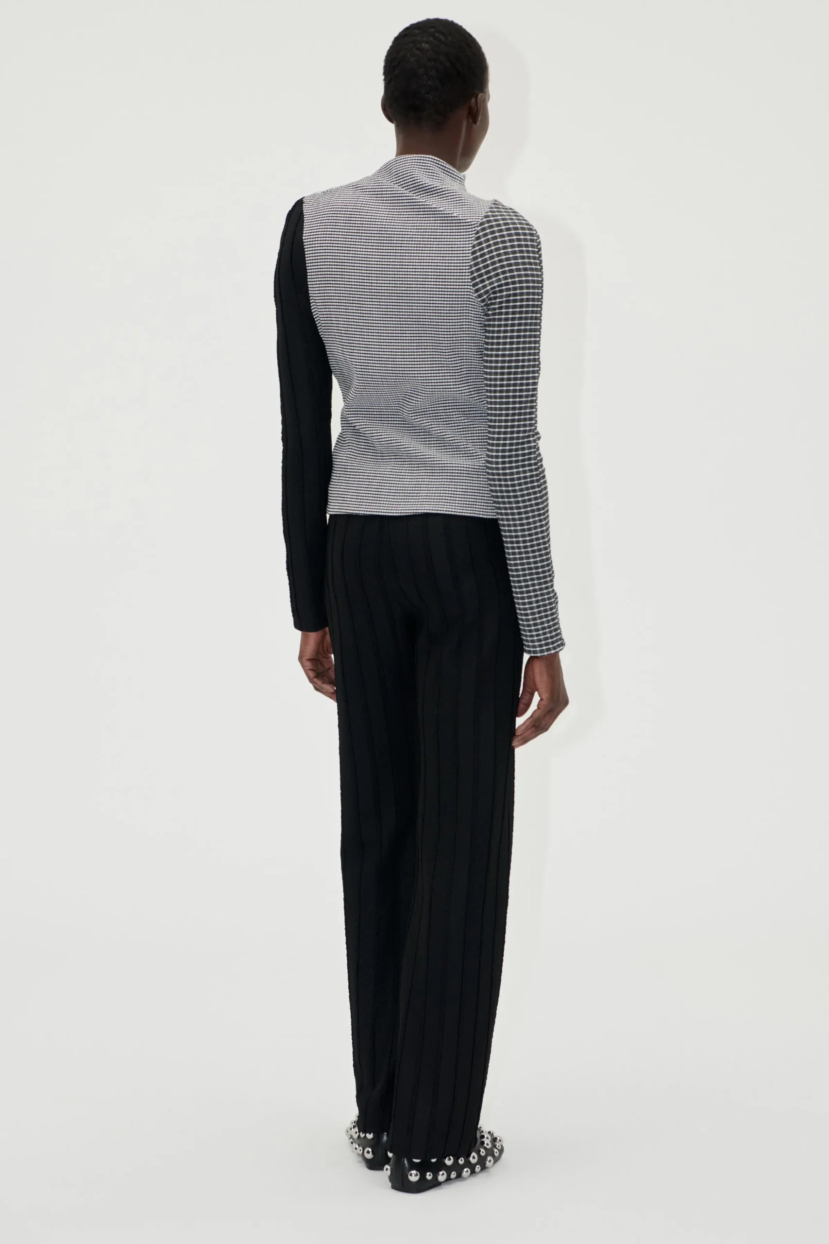 Elasticated Straight Long Pants - Black / White-STINE GOYA Outlet