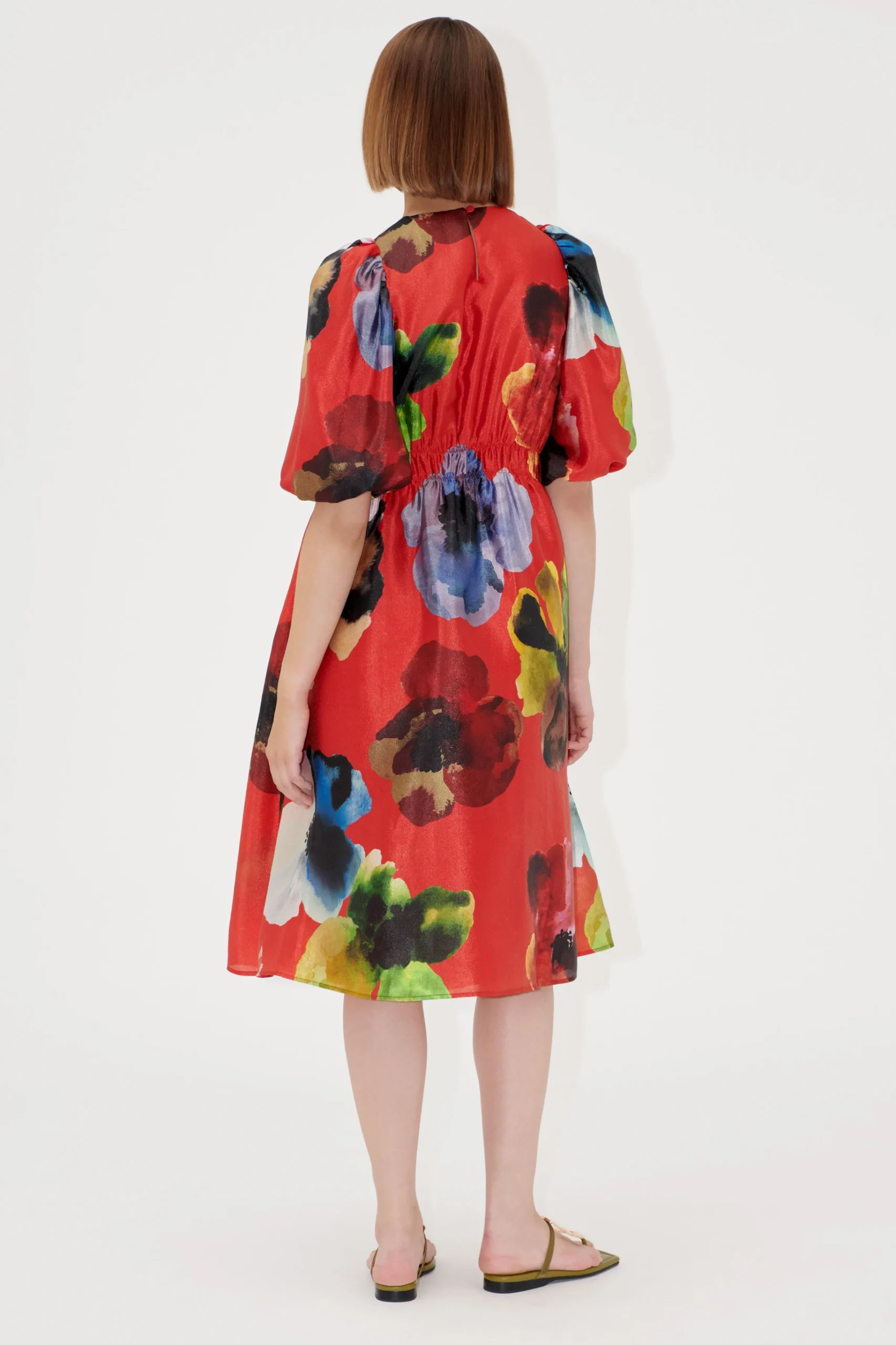 Elasticated Waist Midi Dress - Bloom In Red-STINE GOYA Clearance