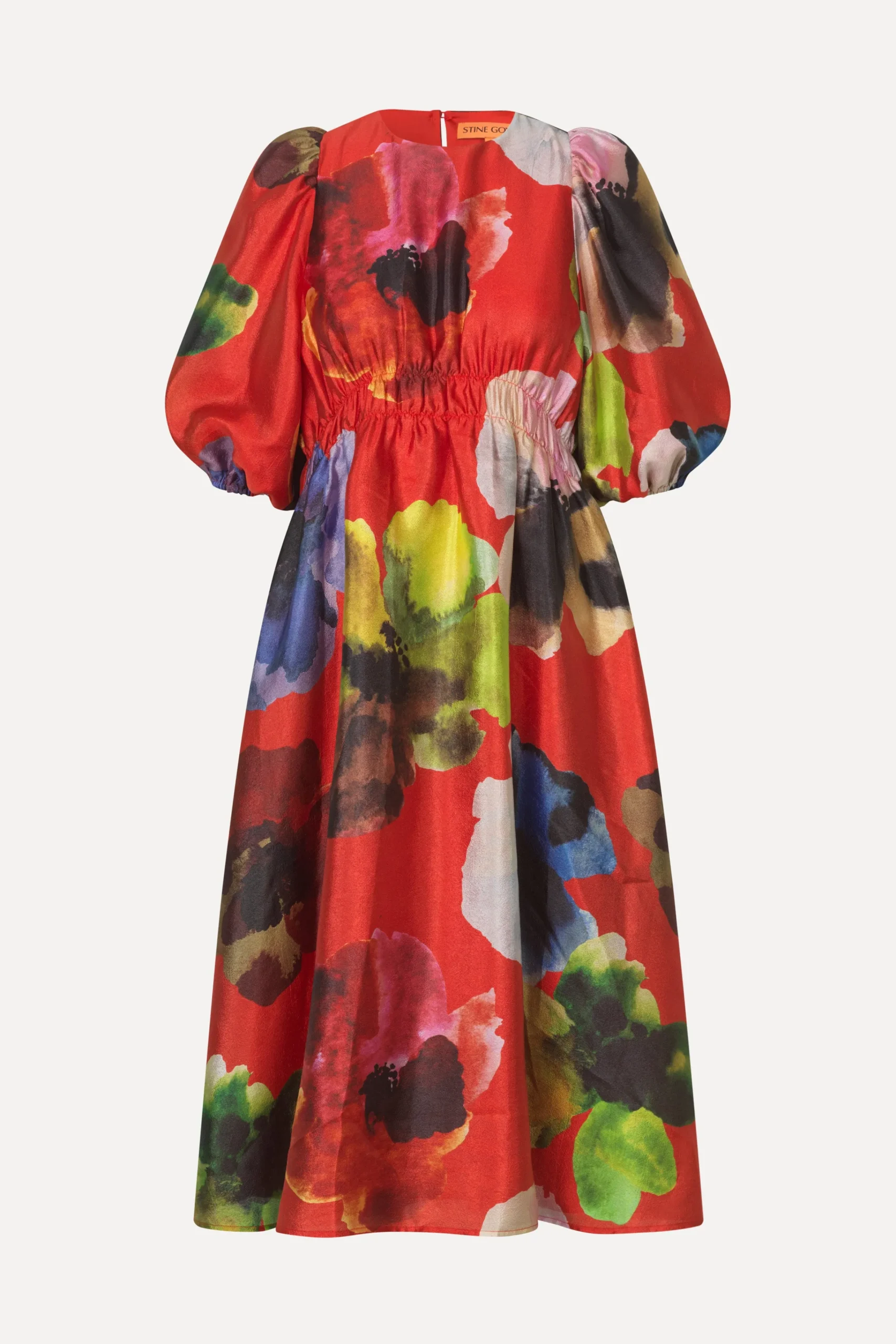 Elasticated Waist Midi Dress - Bloom In Red-STINE GOYA Clearance