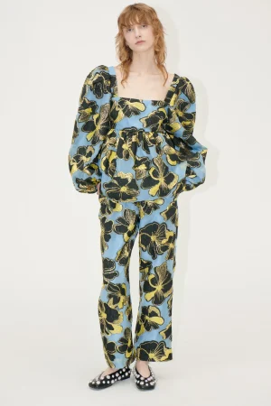 Elasticated Waistband Pants - Blue Anemone Jacquard-STINE GOYA Store