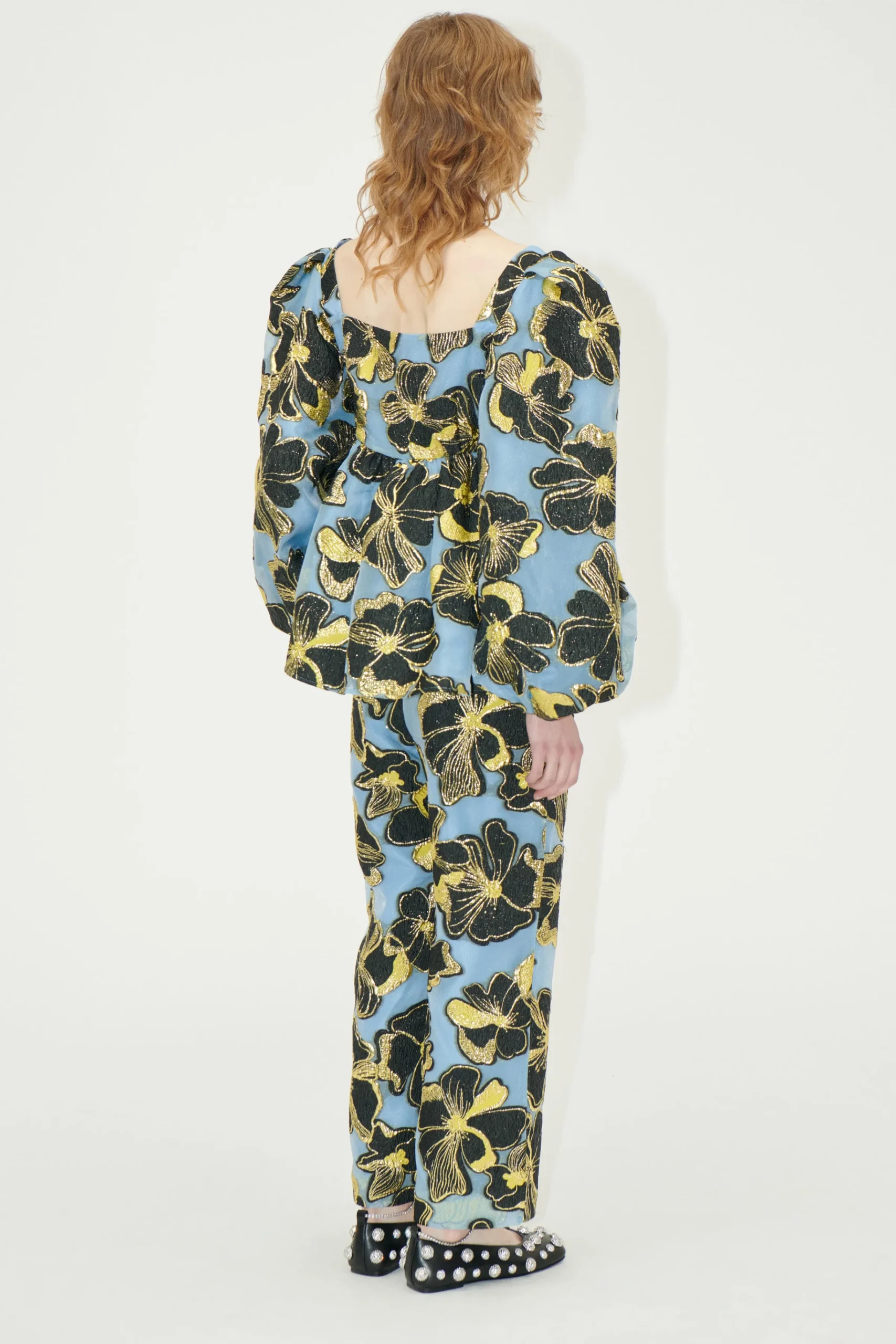 Elasticated Waistband Pants - Blue Anemone Jacquard-STINE GOYA Store