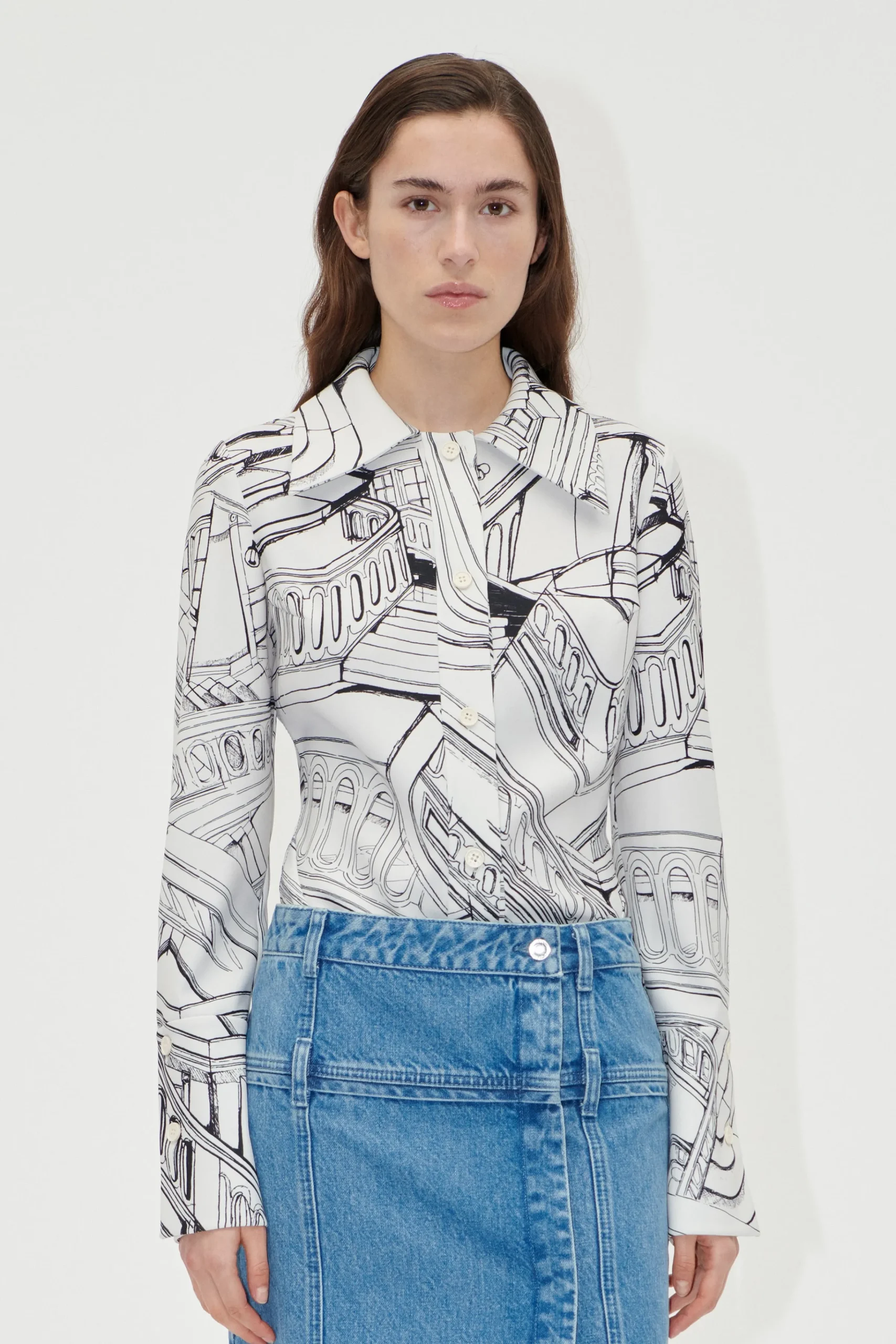 Fitted Long Sleeve Shirt - Fineline Staircase-STINE GOYA Best Sale