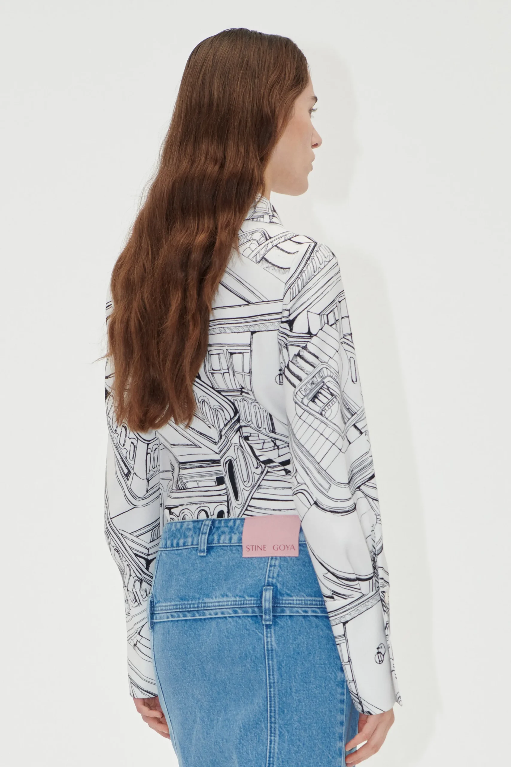 Fitted Long Sleeve Shirt - Fineline Staircase-STINE GOYA Best Sale