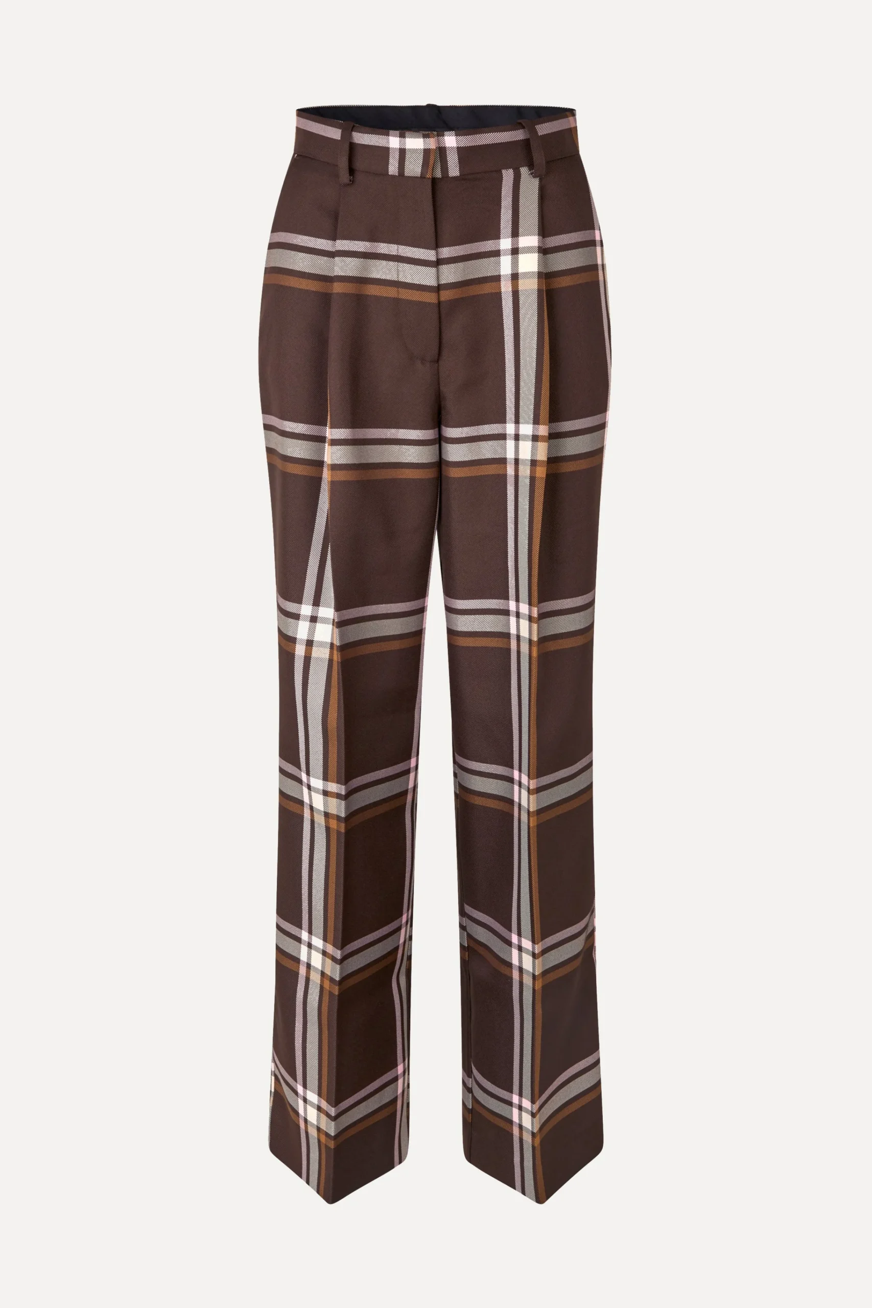 Front Pleat Long Straight Pants - Weaved Checks-STINE GOYA Sale