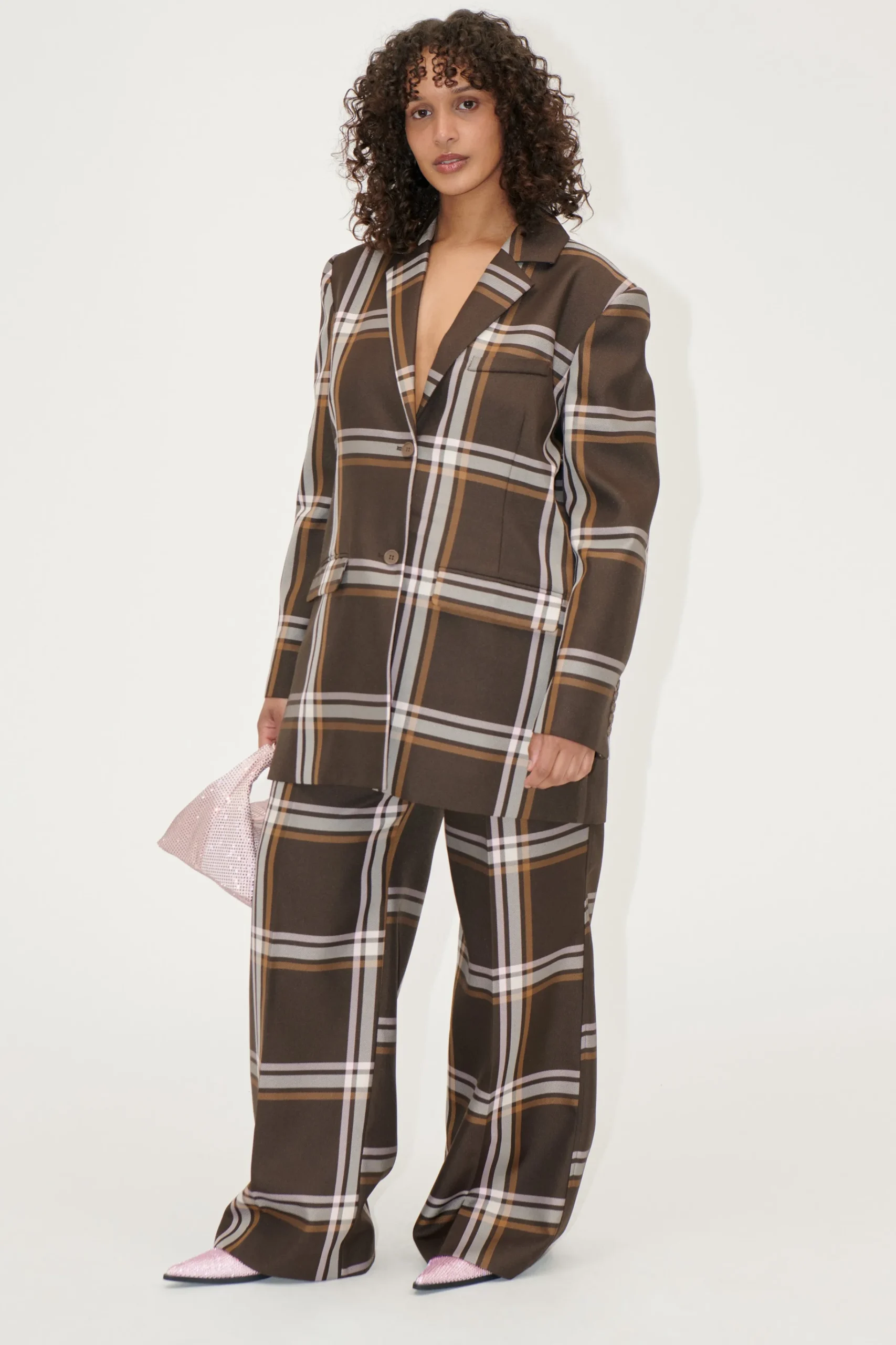 Front Pleat Long Straight Pants - Weaved Checks-STINE GOYA Sale