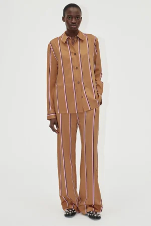 Gathered Long Pants - Cocoa Stripes-STINE GOYA Cheap