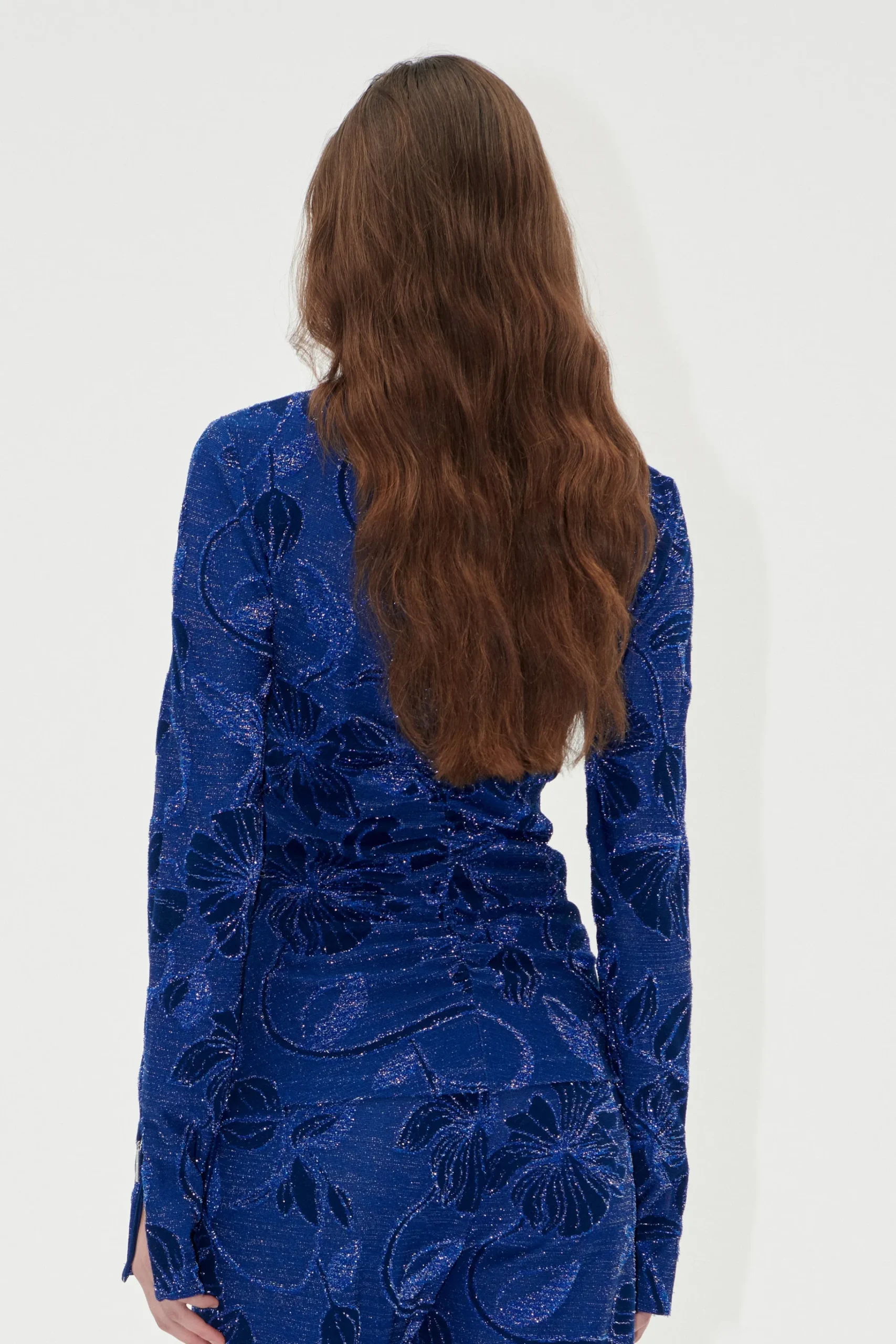 Gathered Long Sleeve High Neck Collar Top - Fine Line Poppies-STINE GOYA Sale