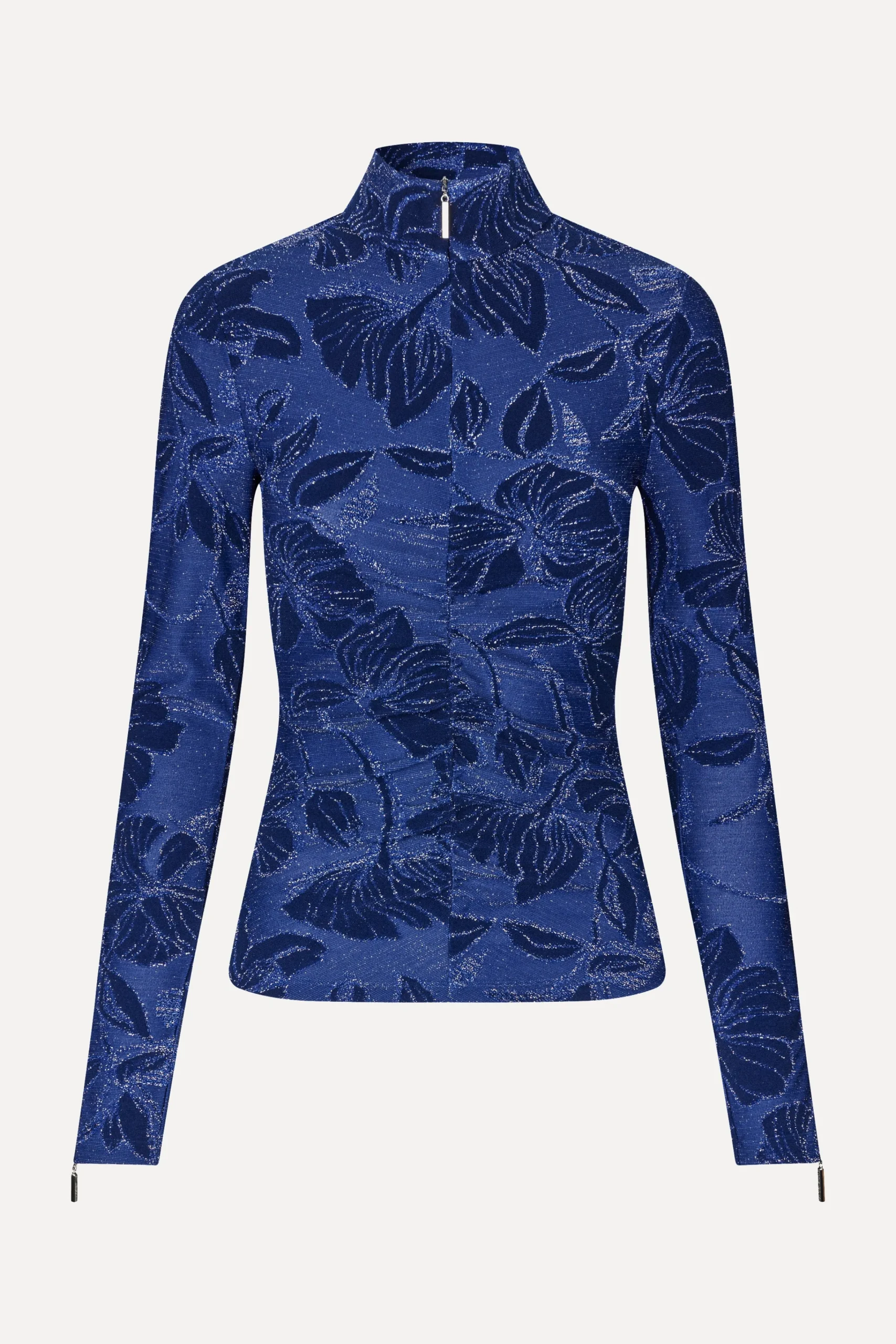 Gathered Long Sleeve High Neck Collar Top - Fine Line Poppies-STINE GOYA Sale