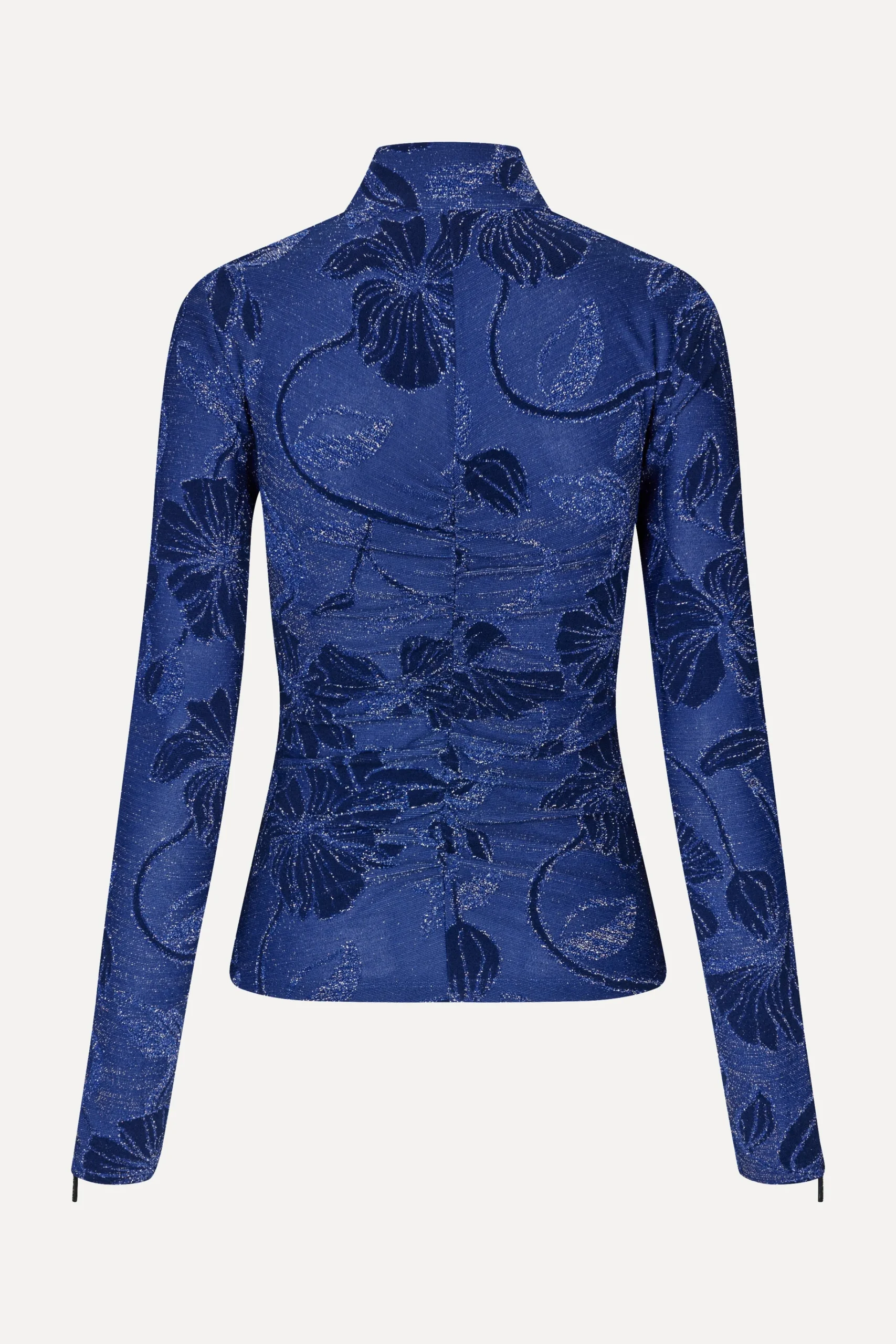 Gathered Long Sleeve High Neck Collar Top - Fine Line Poppies-STINE GOYA Sale