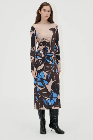 Gathered Long Sleeve Midi Dress - Eccentric Floral-STINE GOYA Fashion