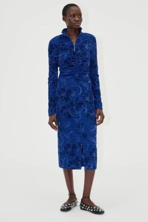 Gathered Long Sleeve Midi Dress - Fine Line Poppies-STINE GOYA New
