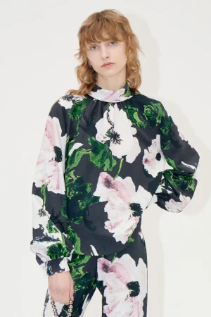 Gathered Long Sleeve Top - Umber Windflower-STINE GOYA Best Sale