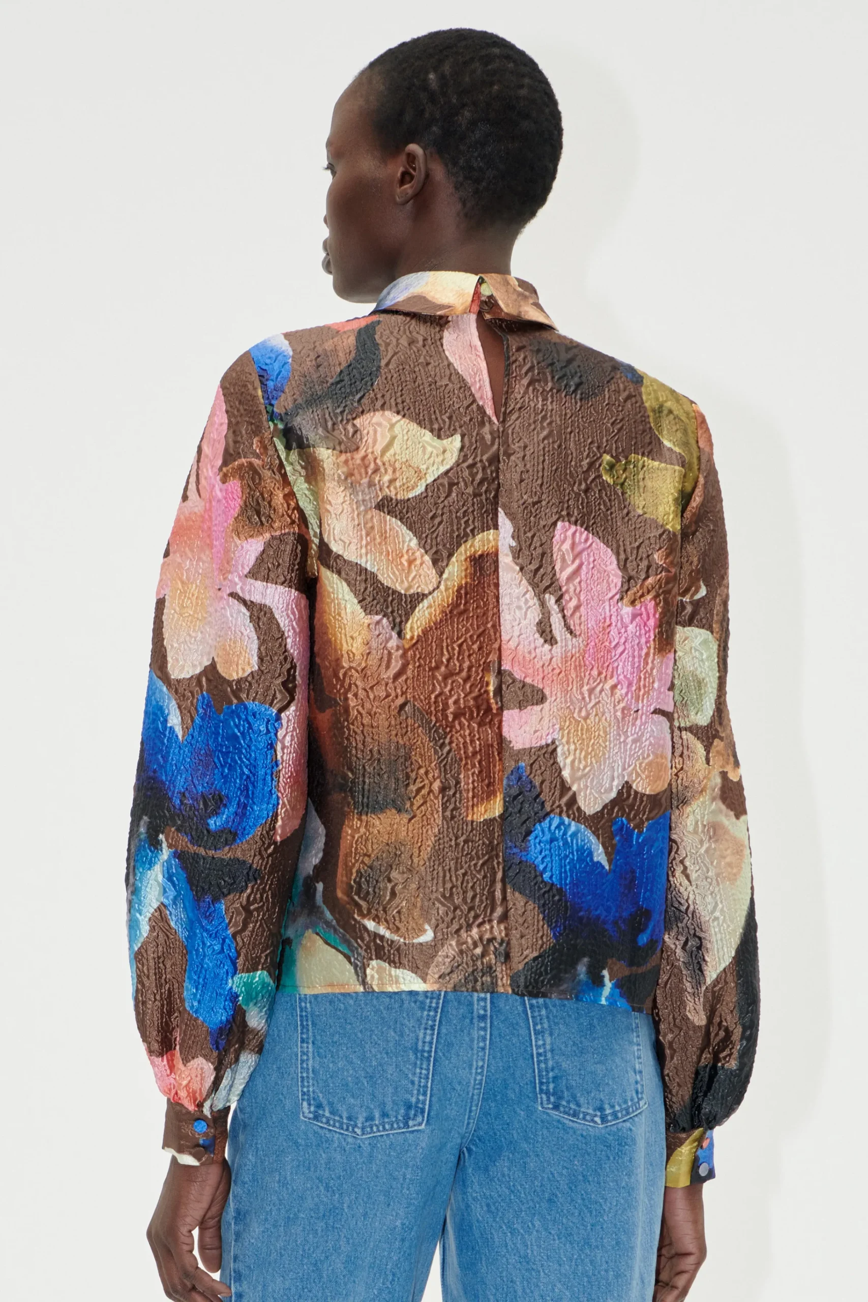 Gathered Long Sleeve Top - Aquarelle Garden-STINE GOYA Online