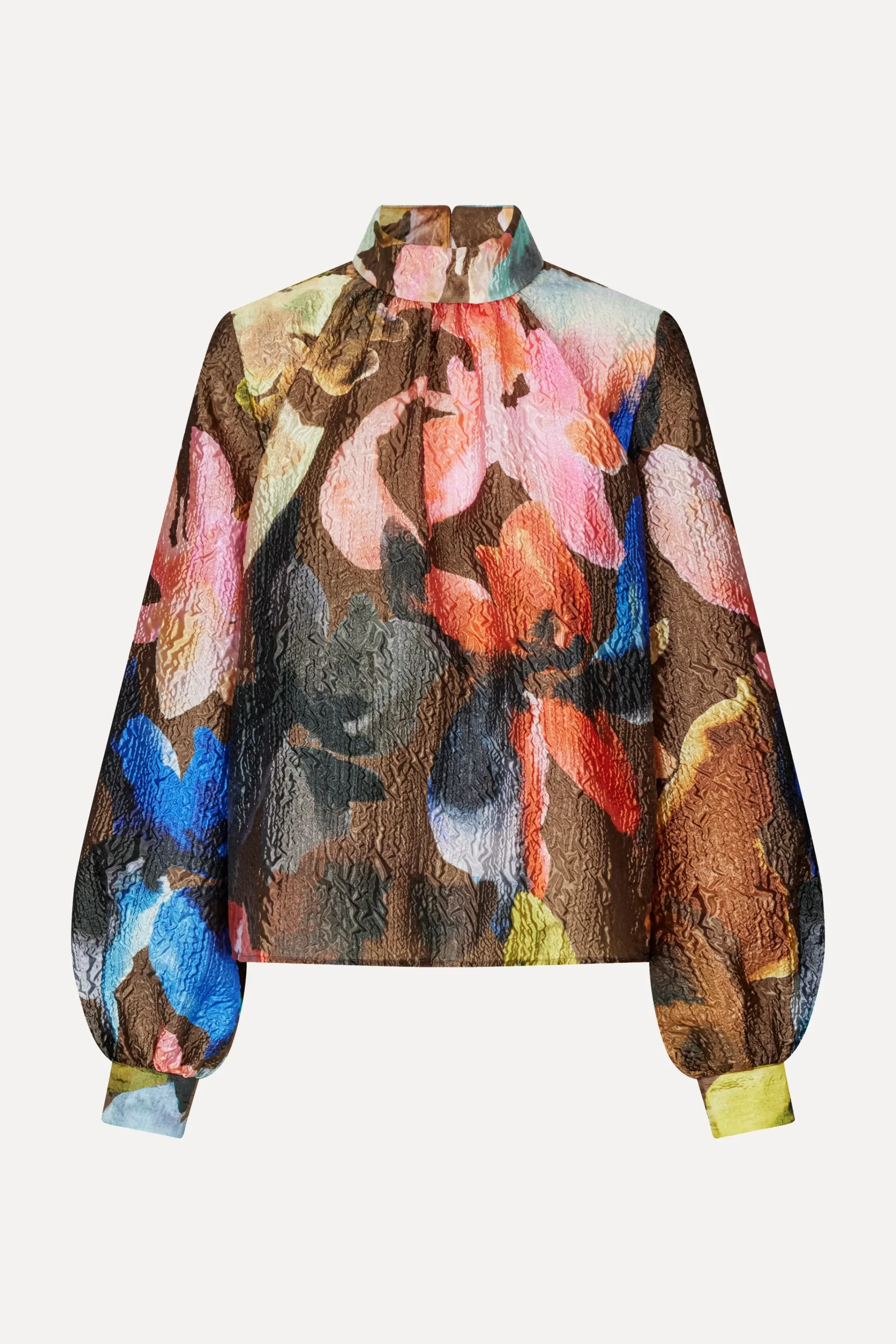 Gathered Long Sleeve Top - Aquarelle Garden-STINE GOYA Online