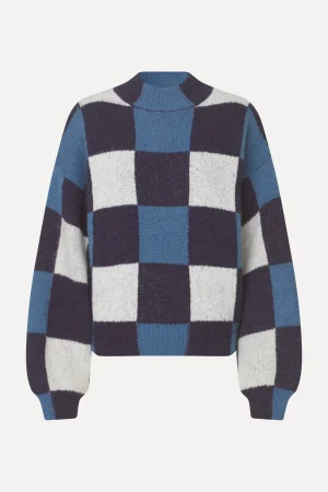 Gingham Check Sweater - Blue Gingham Check-STINE GOYA Online