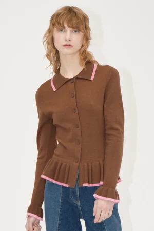 Linear Ruffle Cardigan - Partridge Brown-STINE GOYA Clearance