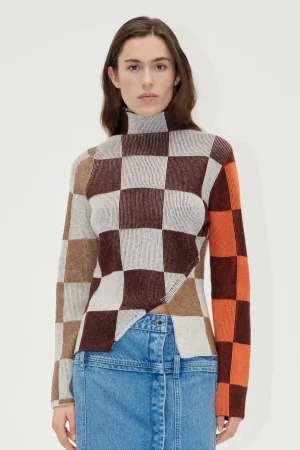 Long Sleeve Asymmetric Top - Chocolate Combo-STINE GOYA New