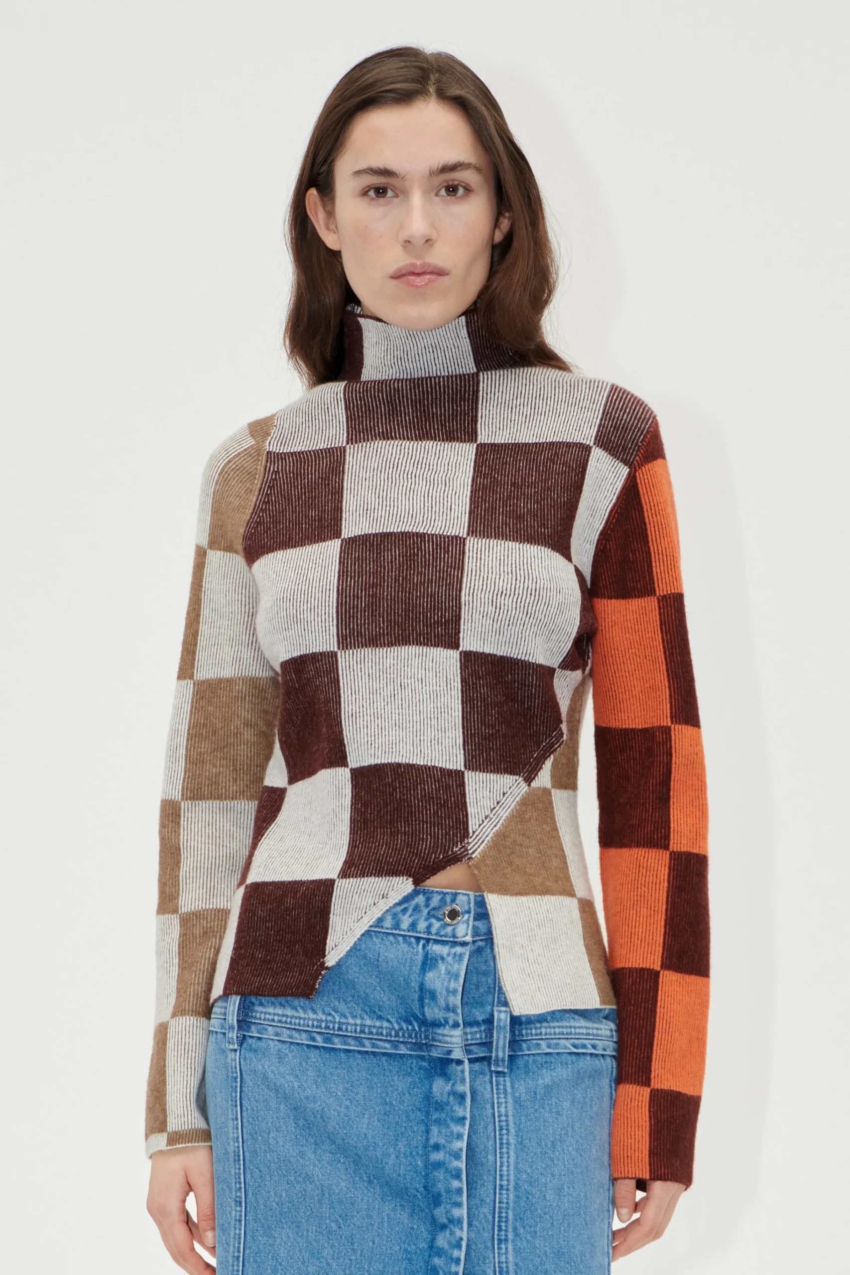 Long Sleeve Asymmetric Top - Chocolate Combo-STINE GOYA New