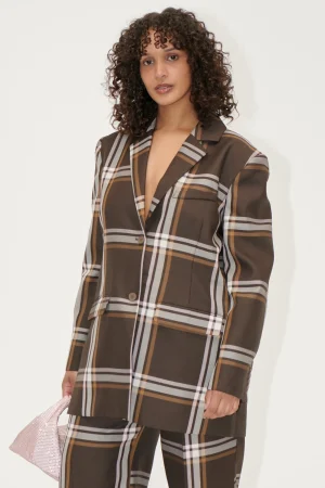 Long Sleeve Boxy Blazer - Weaved Checks-STINE GOYA Outlet