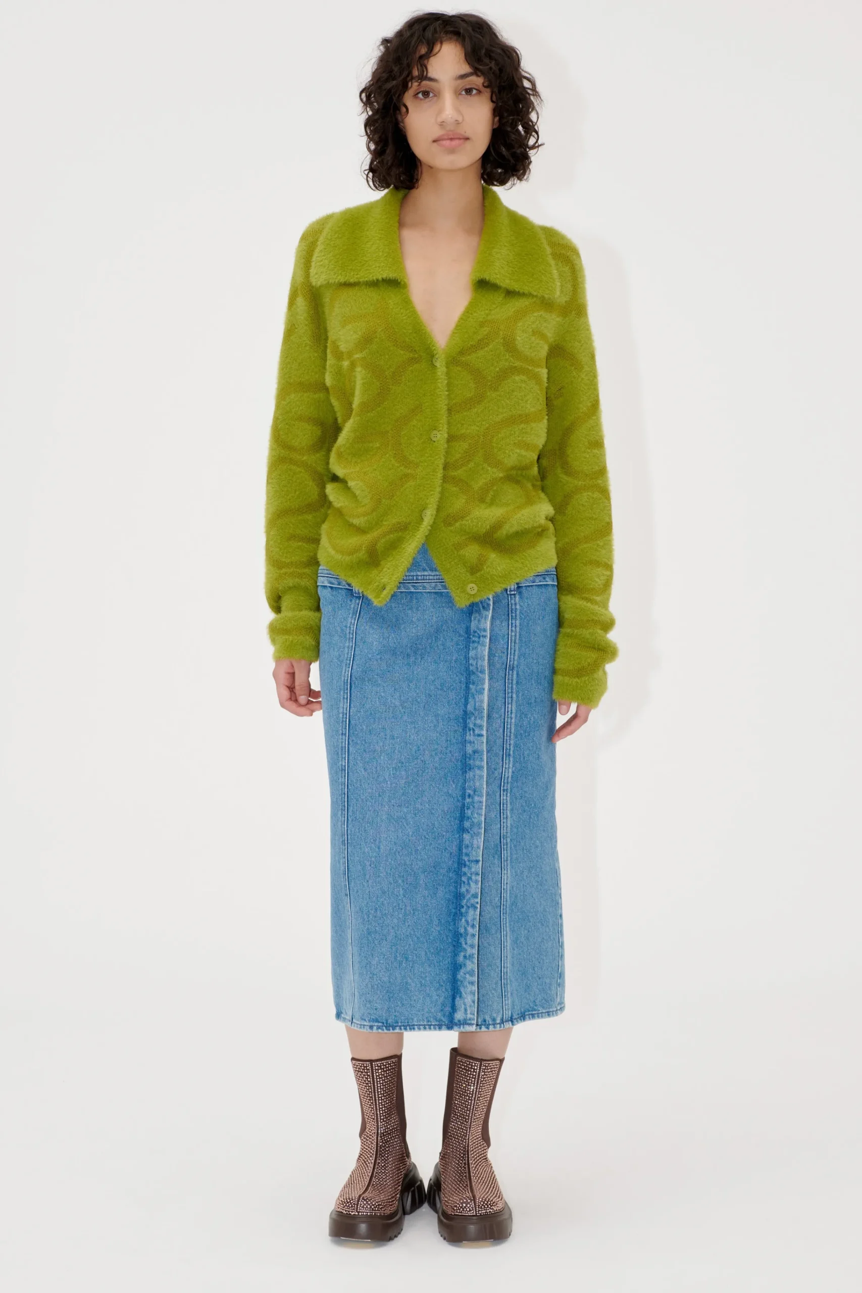 Long Sleeve Cropped Cardigan - SG Monogram Green-STINE GOYA Best