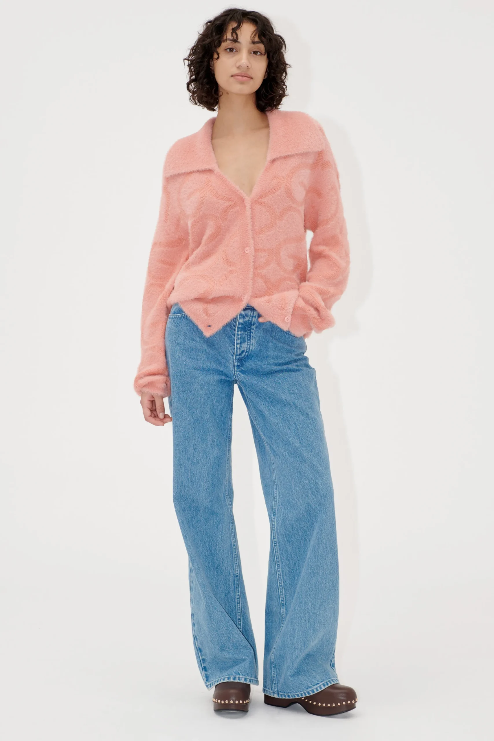 Long Sleeve Cropped Cardigan - SG Monogram Pink-STINE GOYA Best