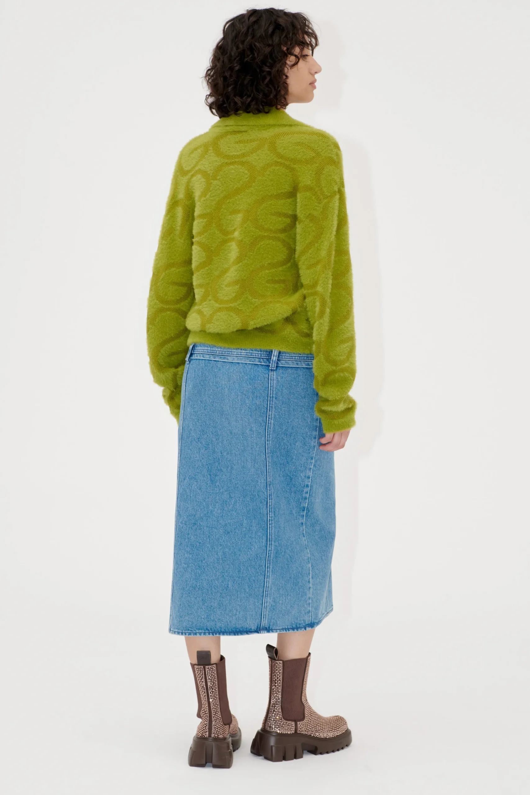Long Sleeve Cropped Cardigan - SG Monogram Green-STINE GOYA Best