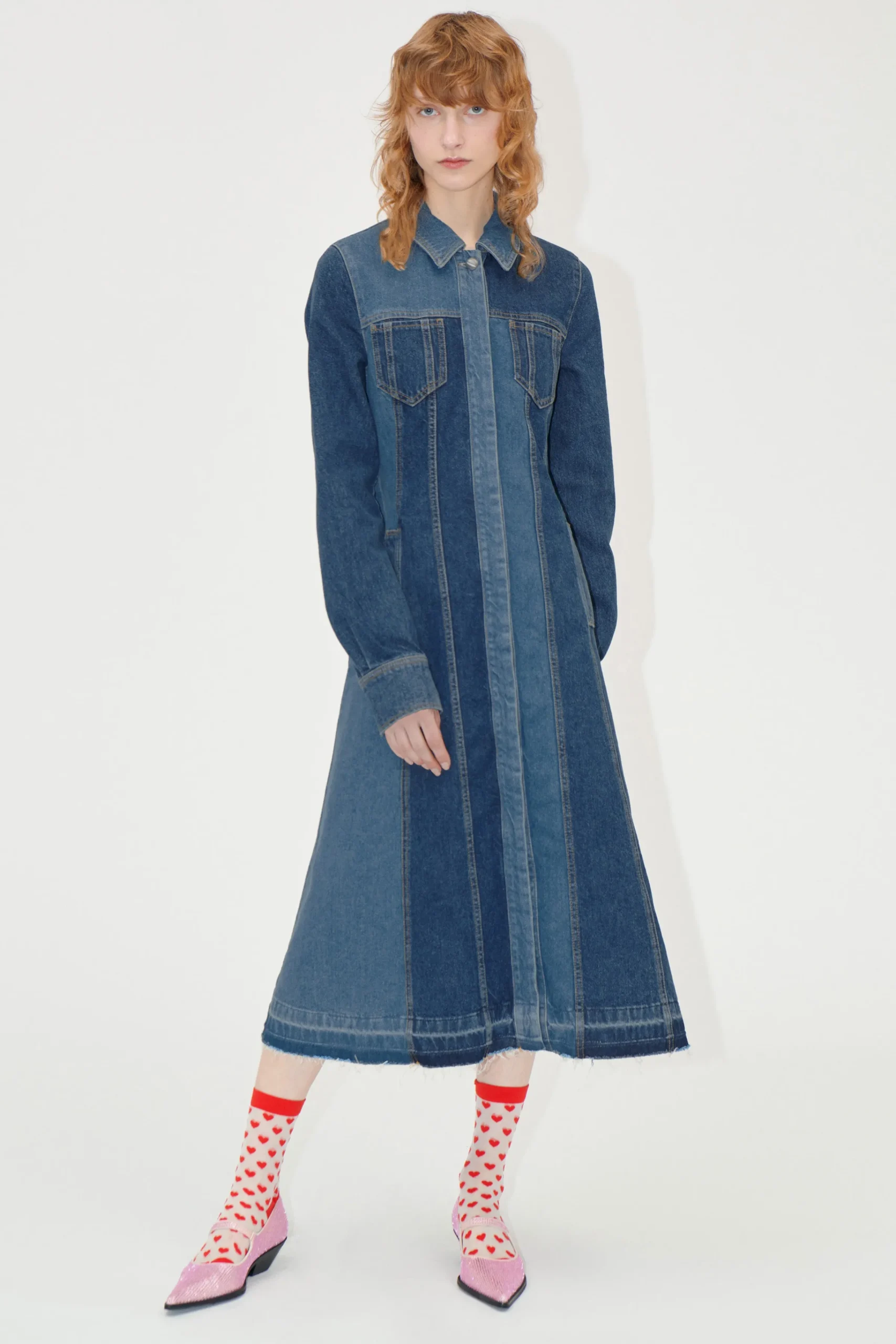 Long Sleeve Denim Dress - Two Tone Denim-STINE GOYA Flash Sale