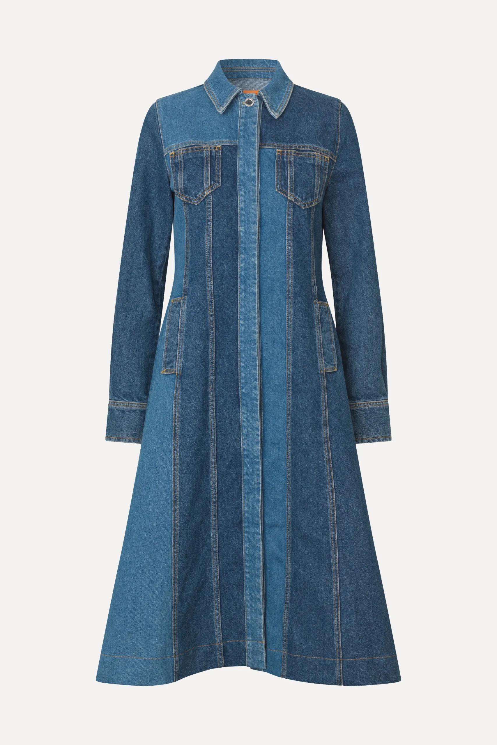 Long Sleeve Denim Dress - Two Tone Denim-STINE GOYA Flash Sale