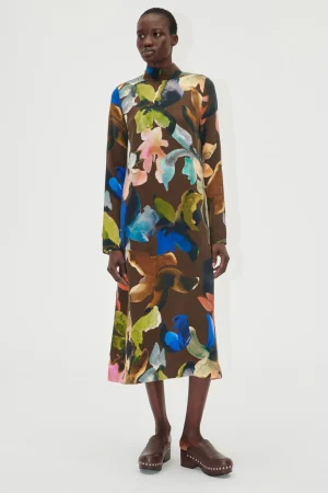 Long Sleeve Midi Dress - Aquarelle Garden-STINE GOYA Store