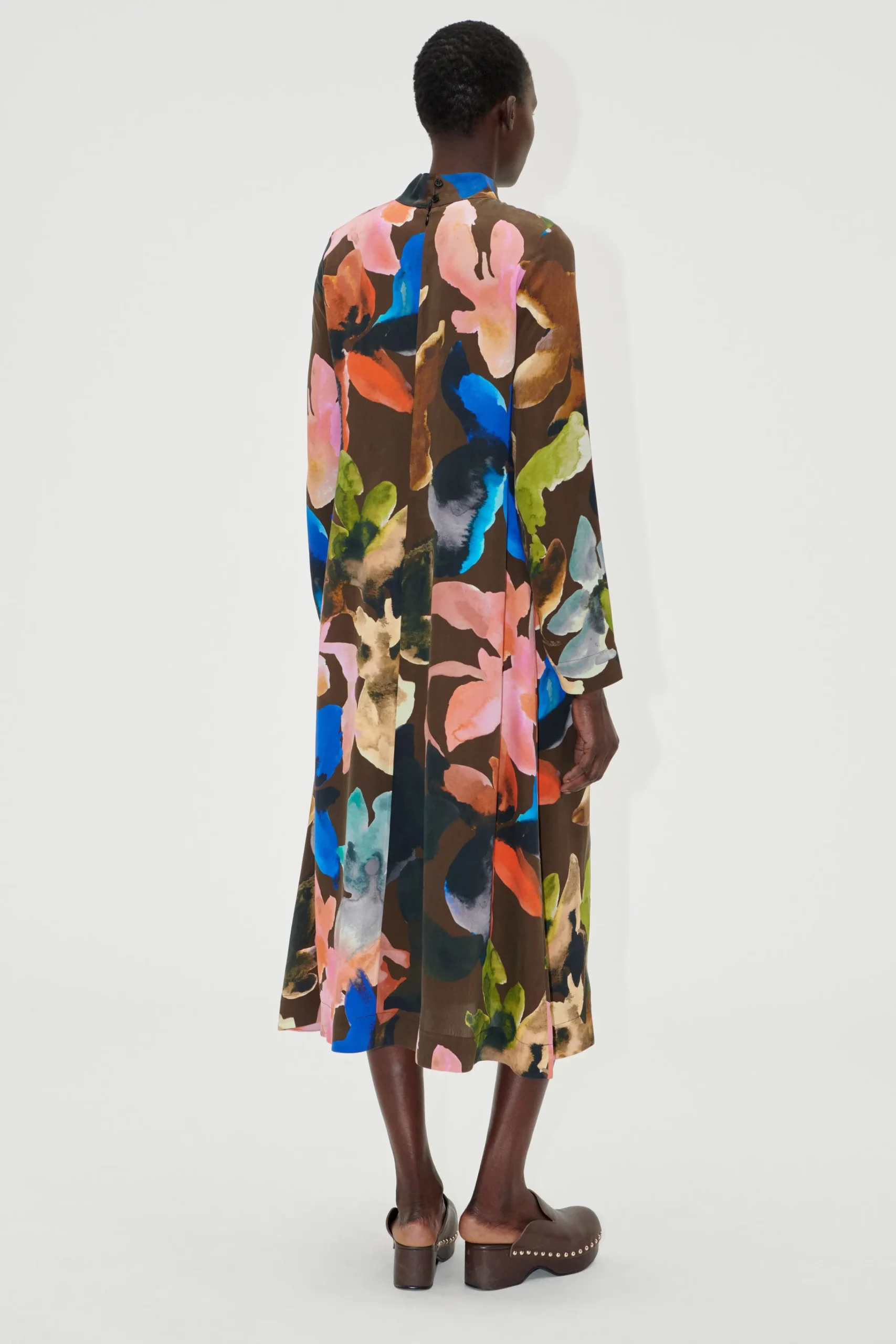 Long Sleeve Midi Dress - Aquarelle Garden-STINE GOYA Store