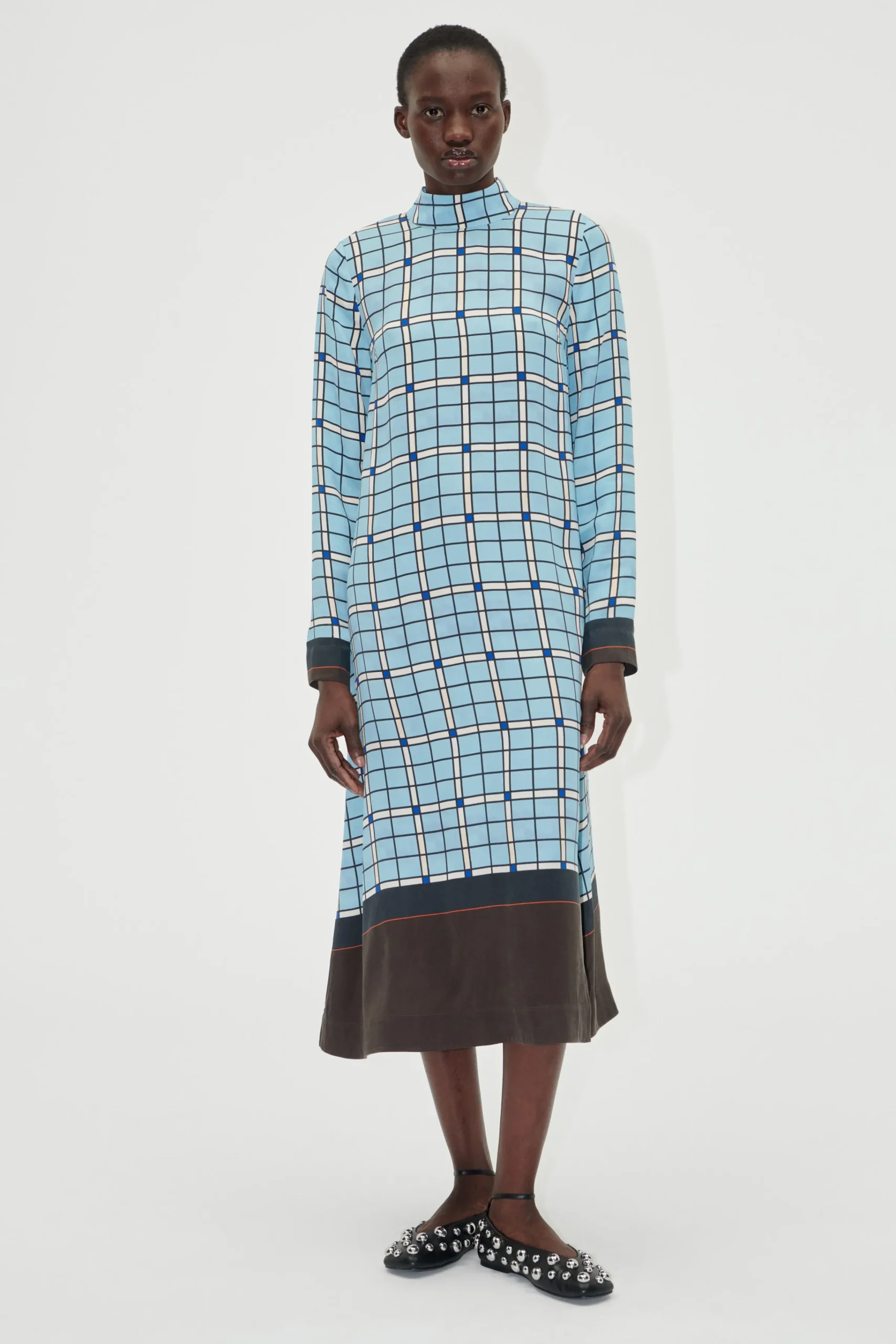 Long Sleeve Midi Dress - Window Check-STINE GOYA Sale
