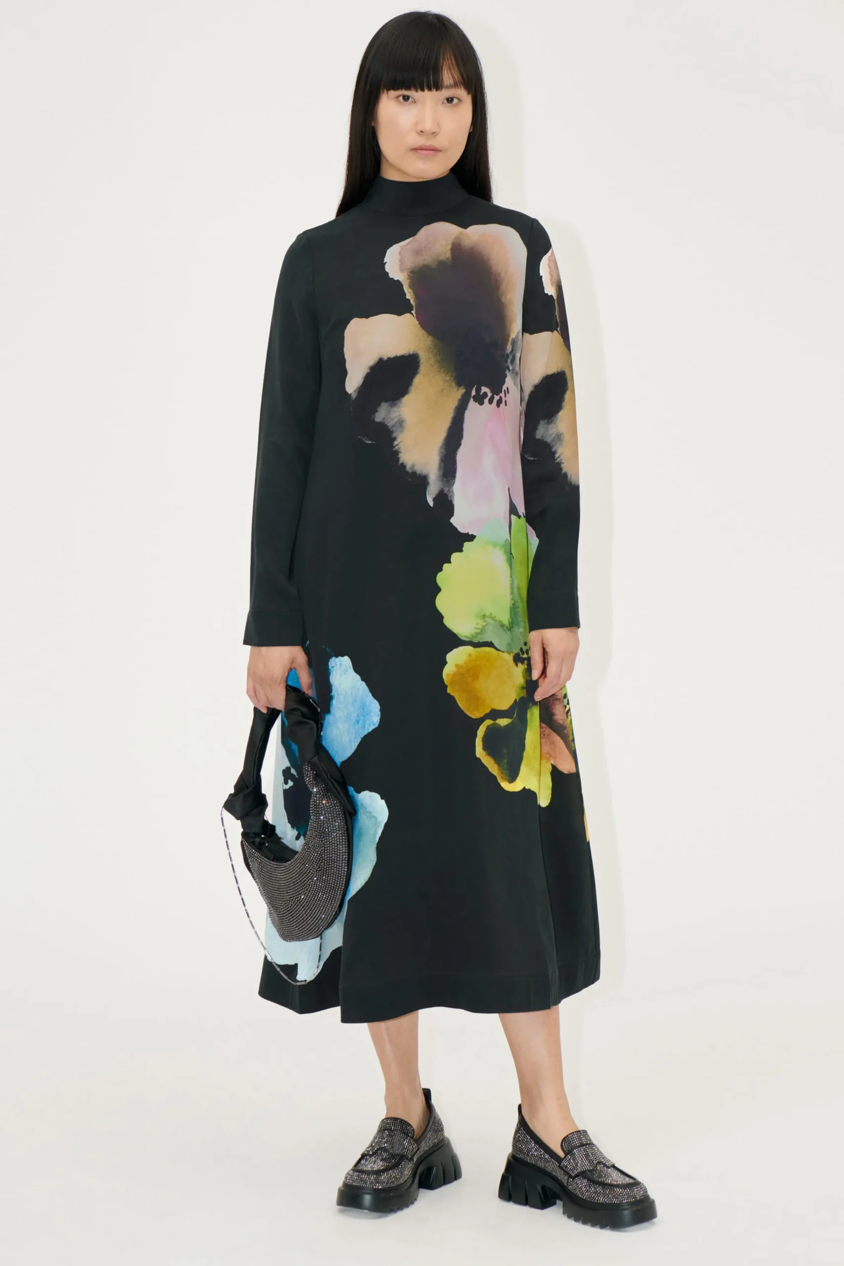 Long Sleeve Midi Dress - Watercolor Bloom Maxi-STINE GOYA Cheap