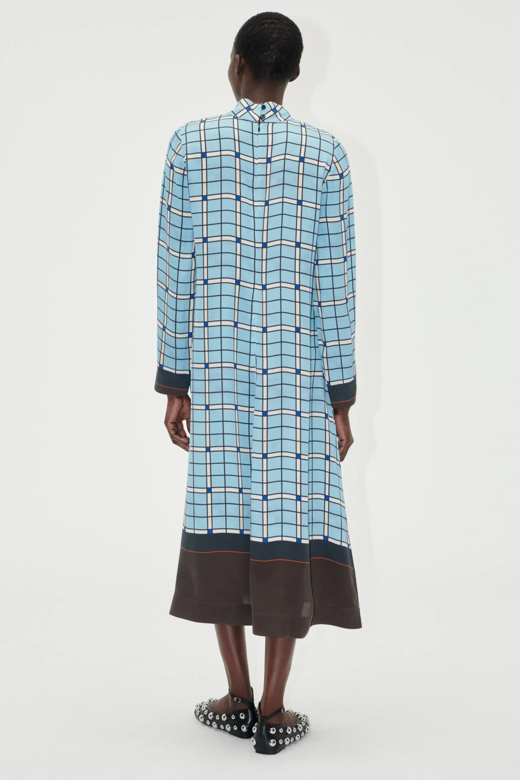 Long Sleeve Midi Dress - Window Check-STINE GOYA Sale