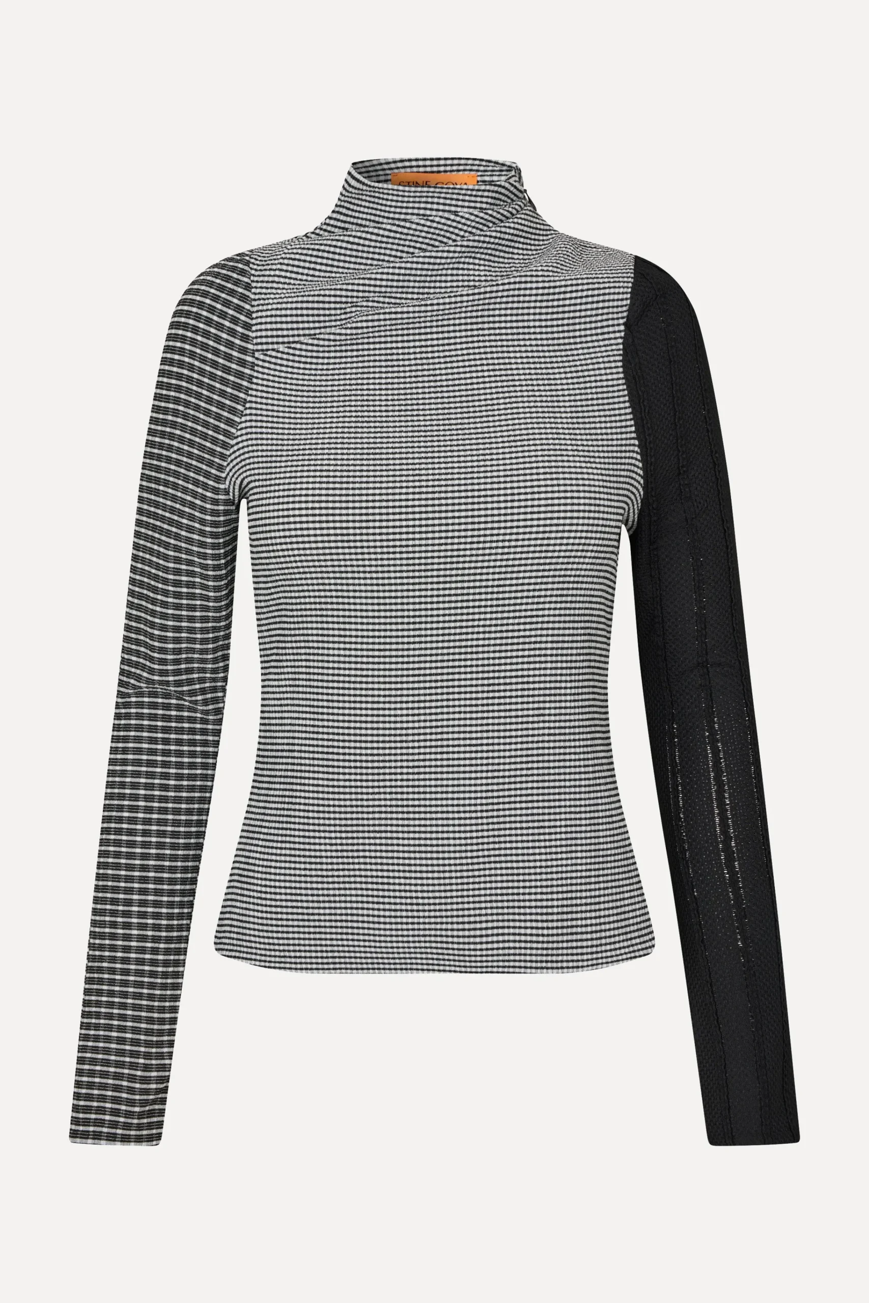Long Sleeve Pleated Shoulder Top - Black / White-STINE GOYA Cheap