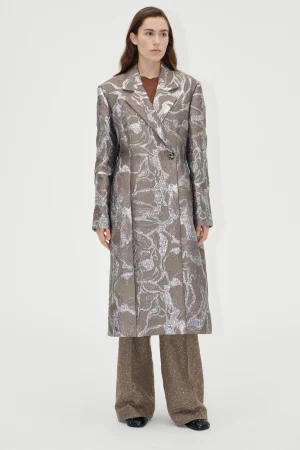 Long Sleeve Straight Coat - Abstract Foliage-STINE GOYA New