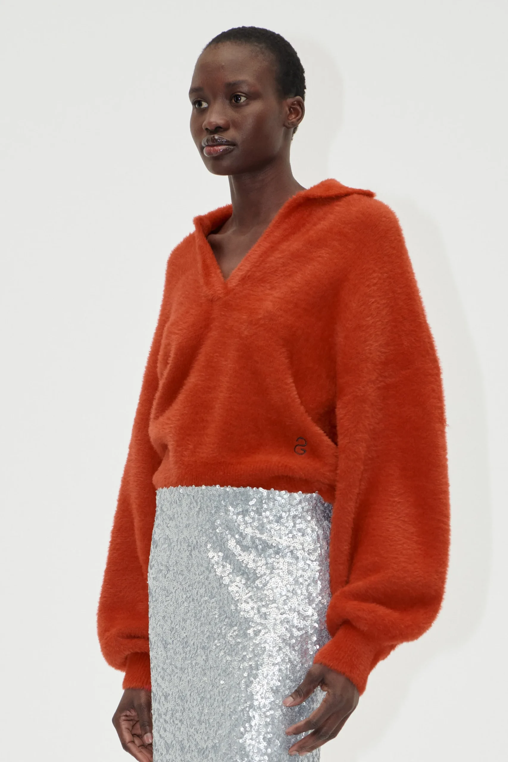 Long Sleeve V Neckline Collar Jumper - Red Ochre-STINE GOYA Clearance