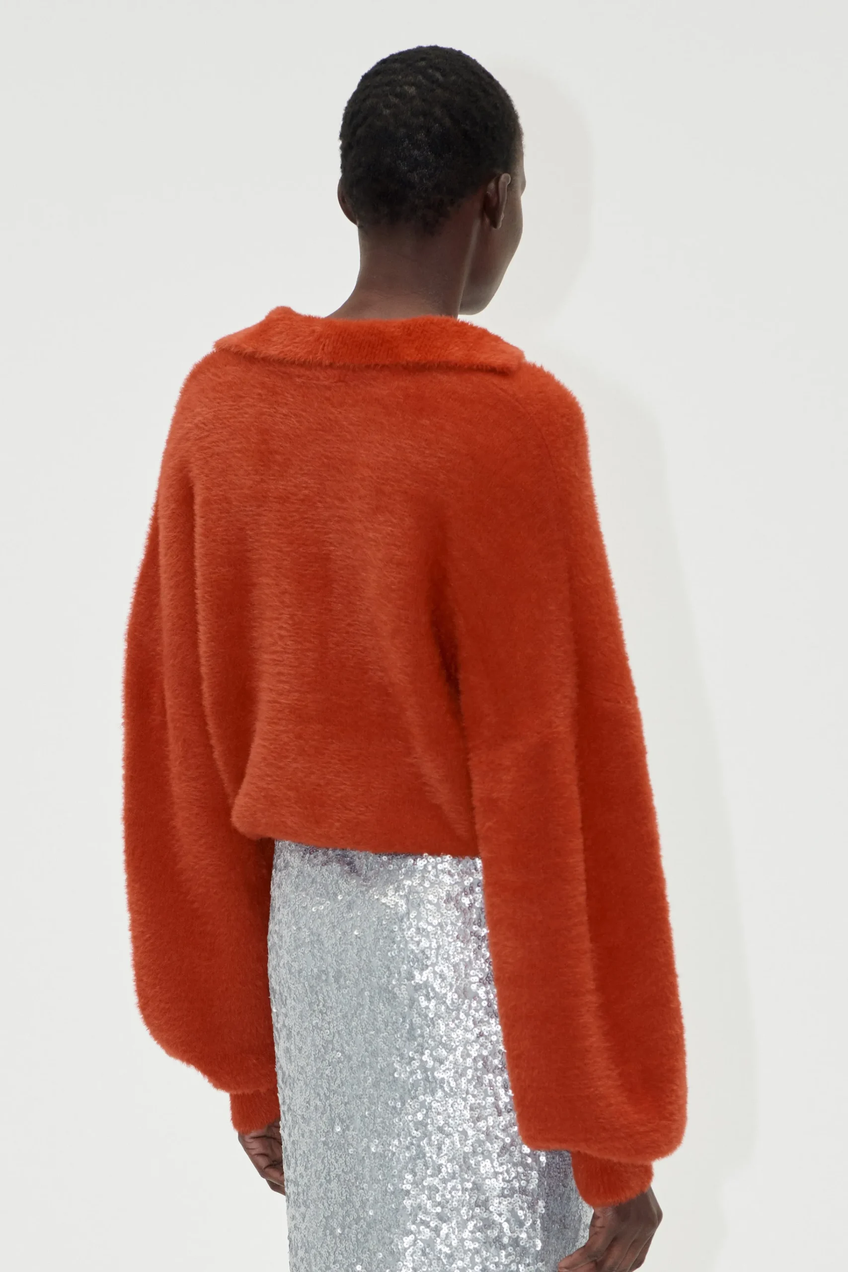 Long Sleeve V Neckline Collar Jumper - Red Ochre-STINE GOYA Clearance